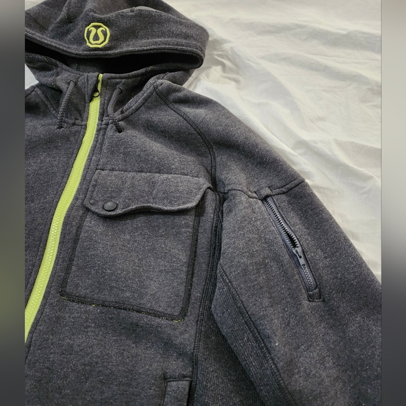 Lululemon Gray Lime Fleece Full Zip Hoodie Sweatshirt, Men's Size S - Picture 8 of 12